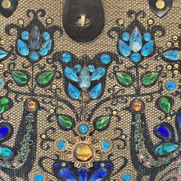 VTG 1964 Enid Collins Purse Pavan Pheasant Peacock Blue Jewels Wooden Bucket - Picture 4 of 16